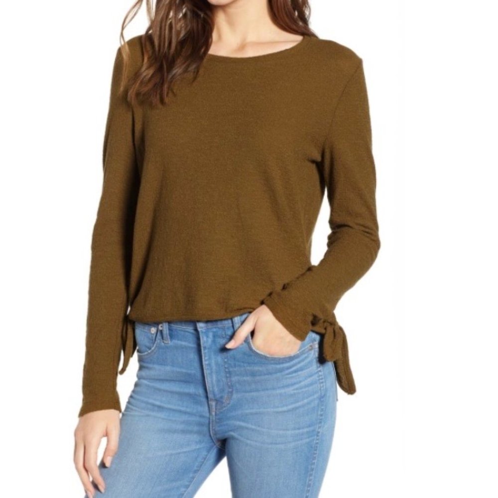 Madewell Texture & Thread Modern Side Tie Top Weathered Olive Sz S NWT